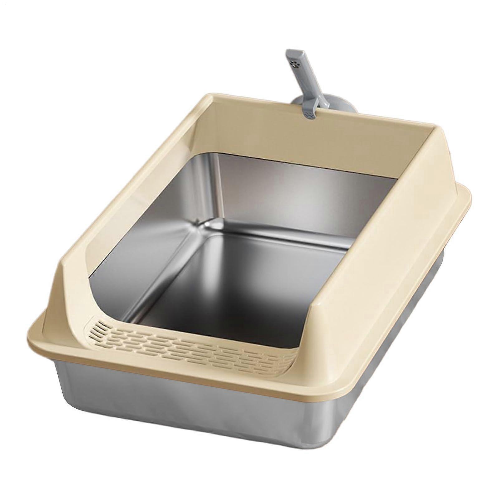 Stainless Steel Cat Toilet XL 60 x 39 x 34 Cm Odour Reducing Large Size  Edge Easy To Clean Includes Scoop And Mat