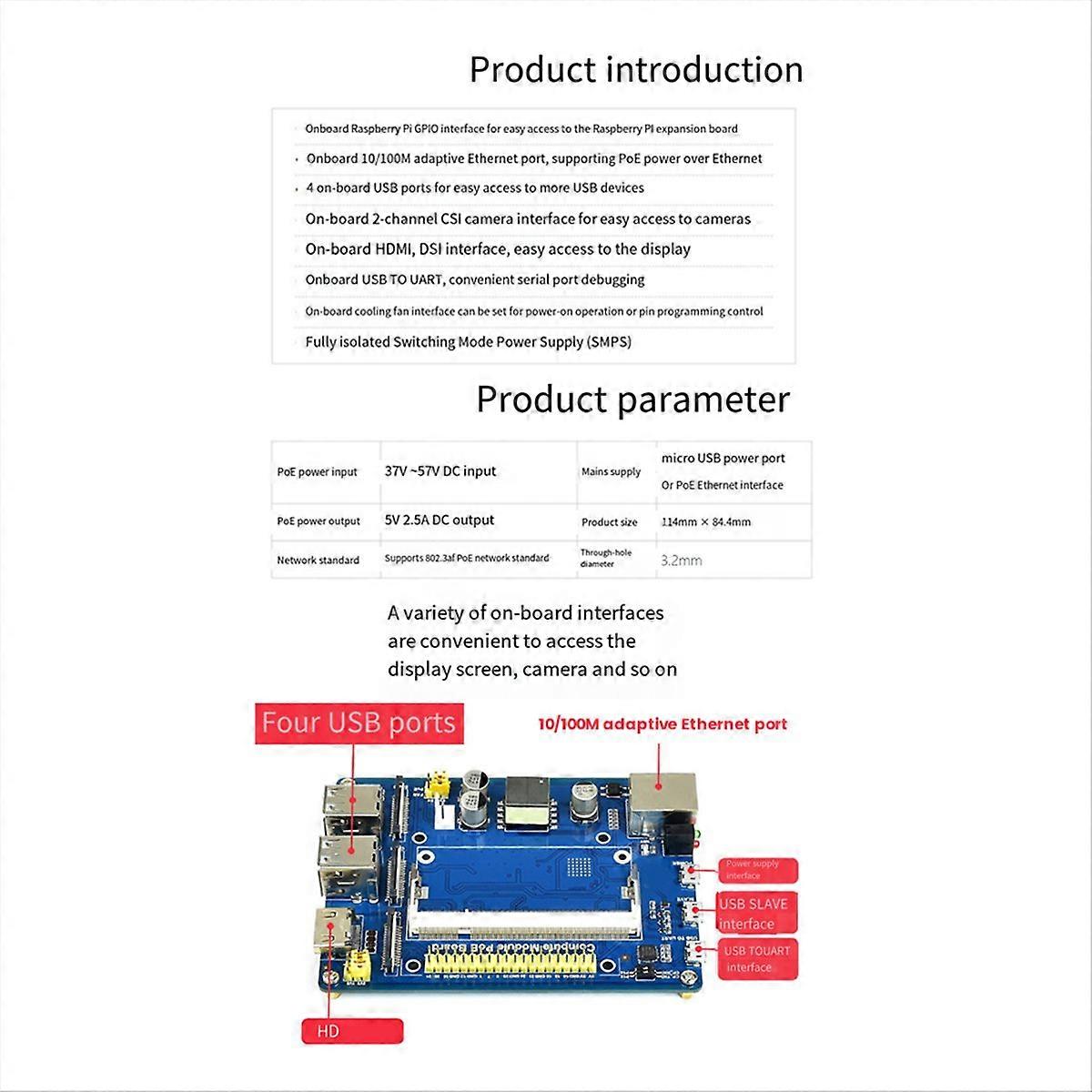 For CM3 PoE USB Expansion Board Ethernet GPIO Module HAT
