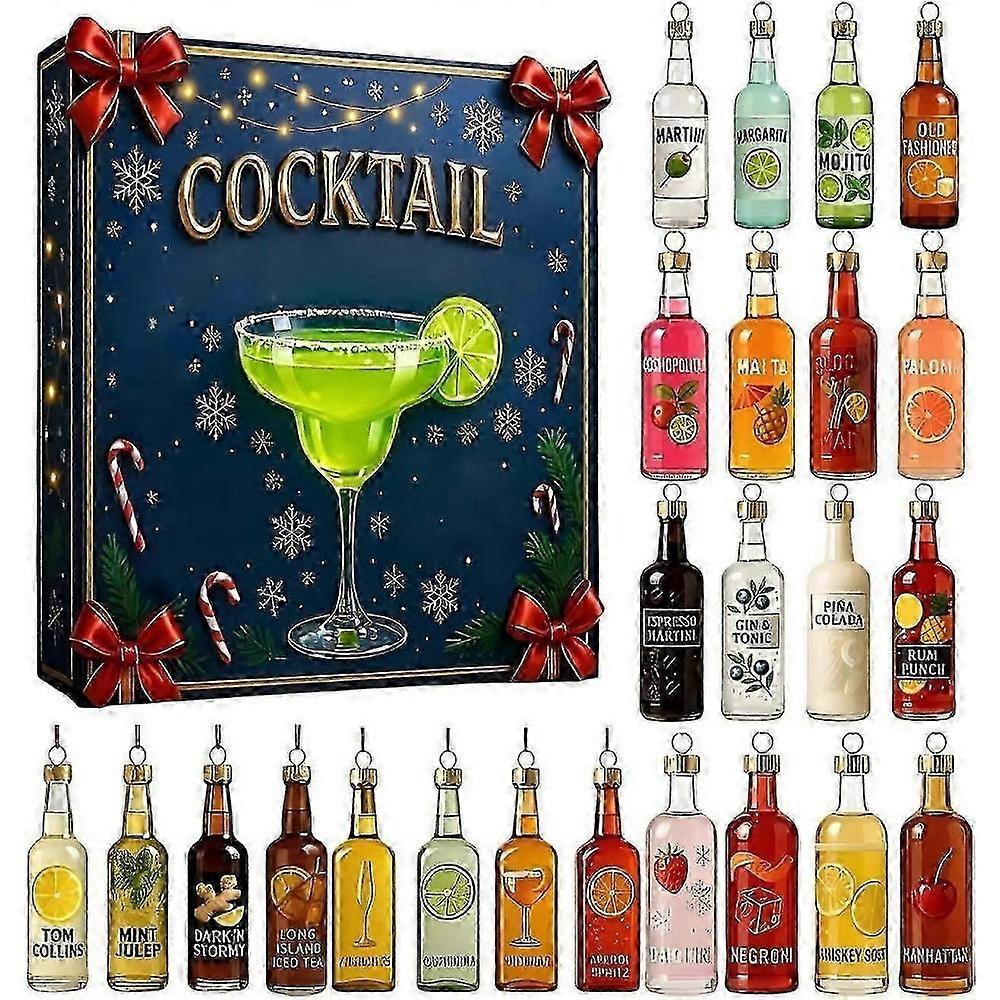 Cocktail Advent Calendar, 24 Days Cocktail Countdown Calendar With 24 Cocktails Christmas 2D Acrylic Ornament, Christmas Tree Ornament, Xmas Part
