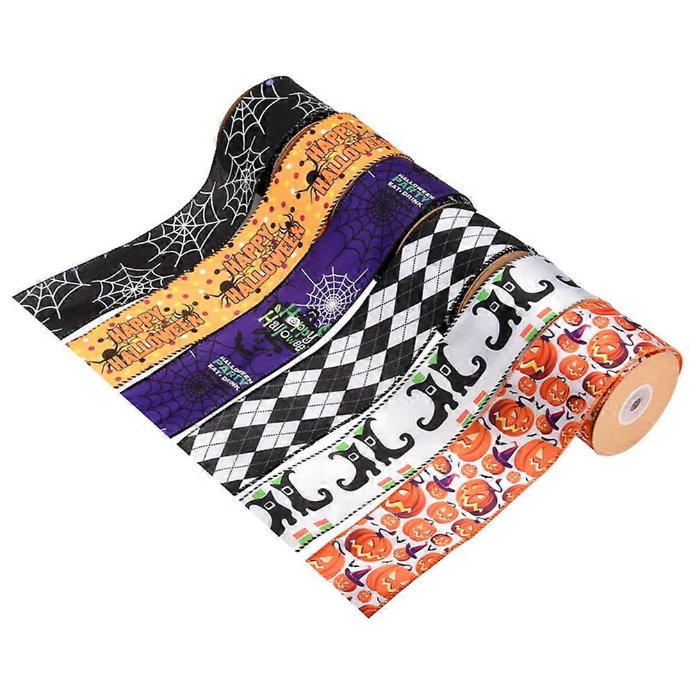 30 Yards (6 X 5 Yards) Halloween Bats Spiders Web Pattern Printed 2.5 Inch Grosgrain Ribbon