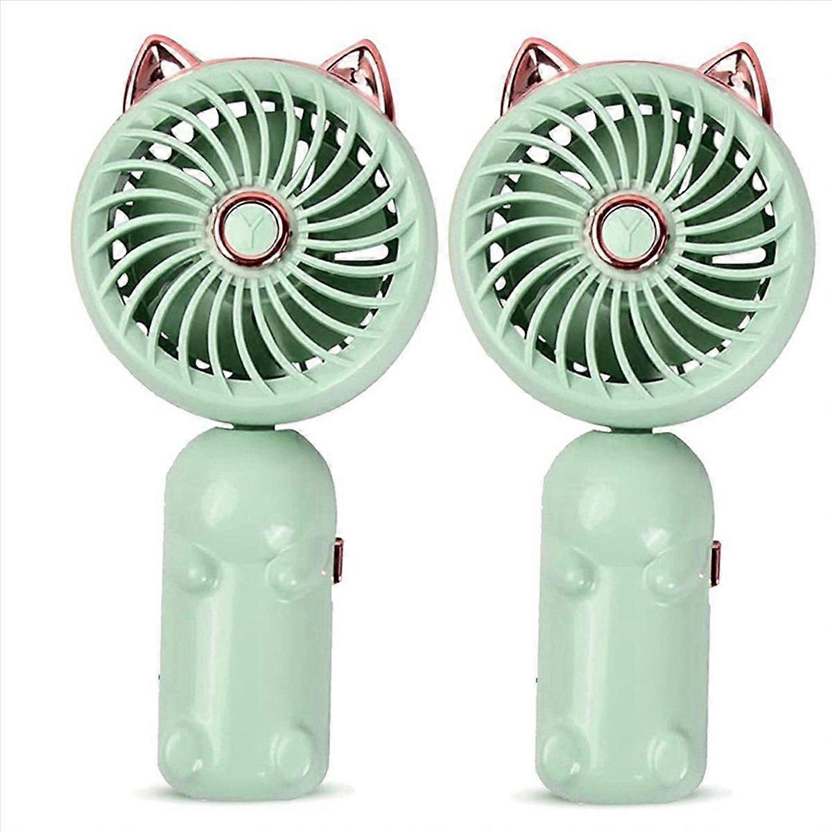 Portable Hand Held Fan with Cat Ears - Mini Fan(Green)