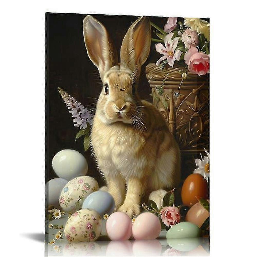 25-26 Easter Bunny And Eggs Canvas Wall Art Rabbit Flower Classi-yezhibbb204