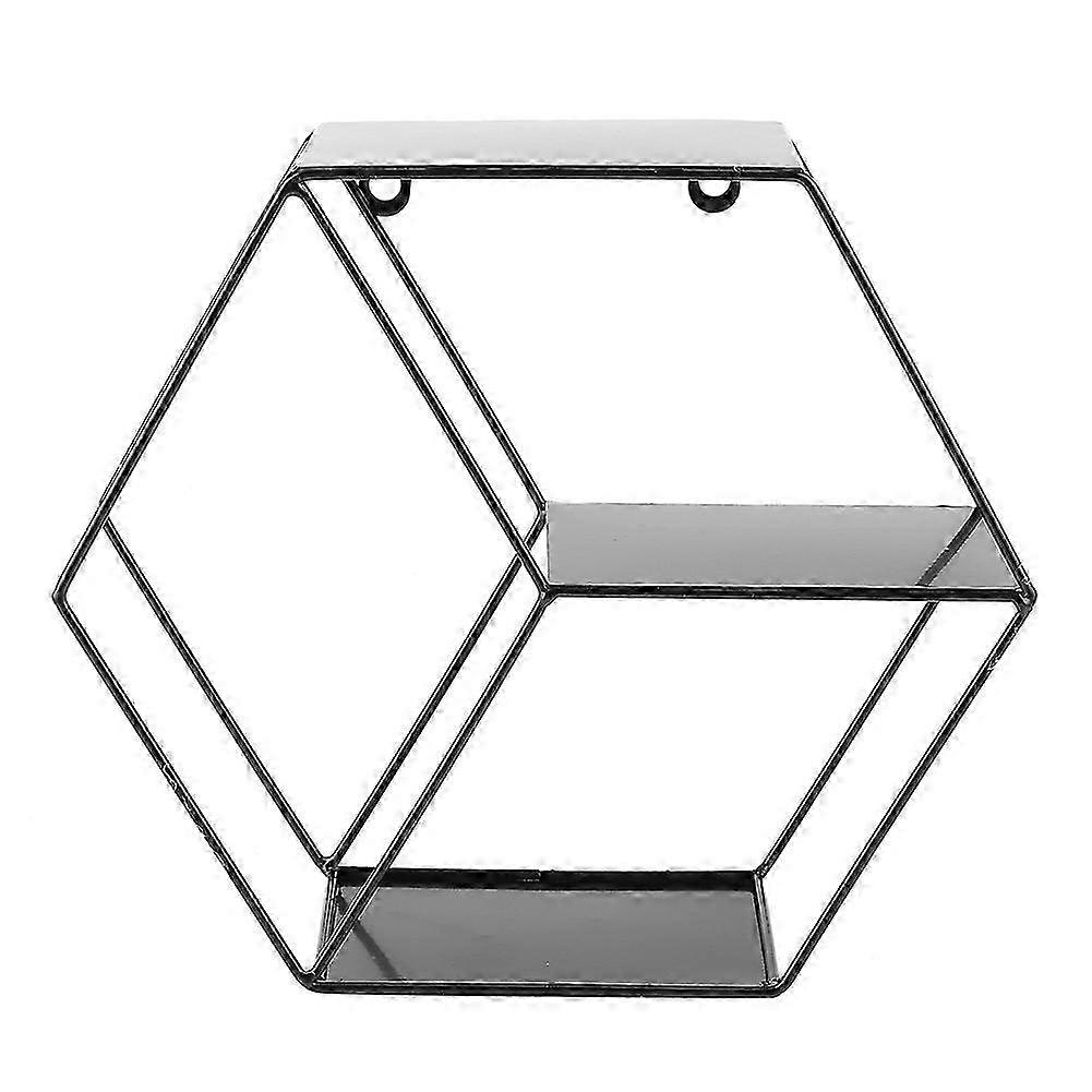 25-26 Simply Style Iron Wall Hanging Shelf Storage Rack Hexagonal Grid Shelving Home Decor