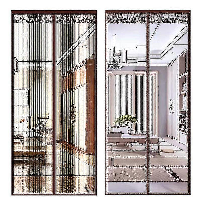 25-26 Summer Striped Magnetic Screen Door Large Width Quiet, Magnet Net Mesh Curtains Soft Yarn Door Tulle Window Screen, 90*200CM