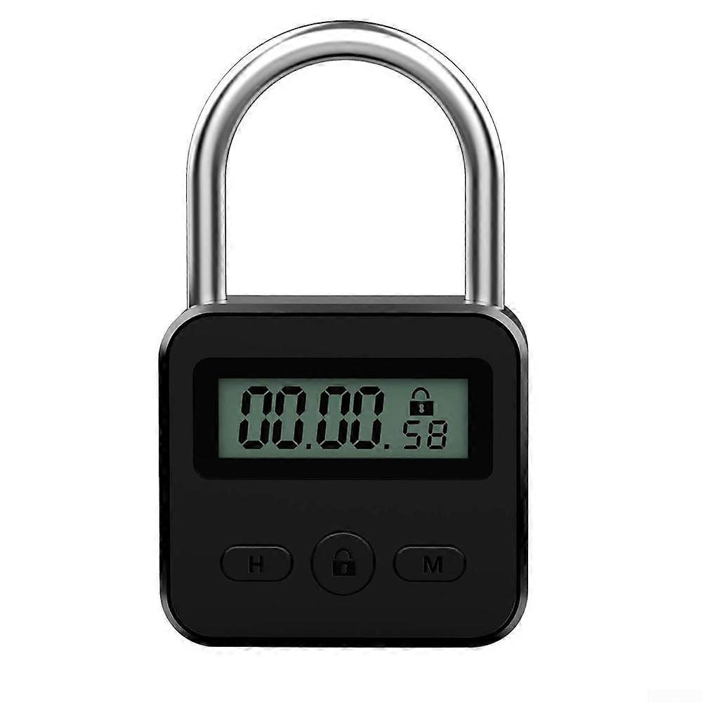 Timing Padlock Metal Timer Lock USB Rechargeable LCD Display Digital Timer Switch for Gym Locker Black
