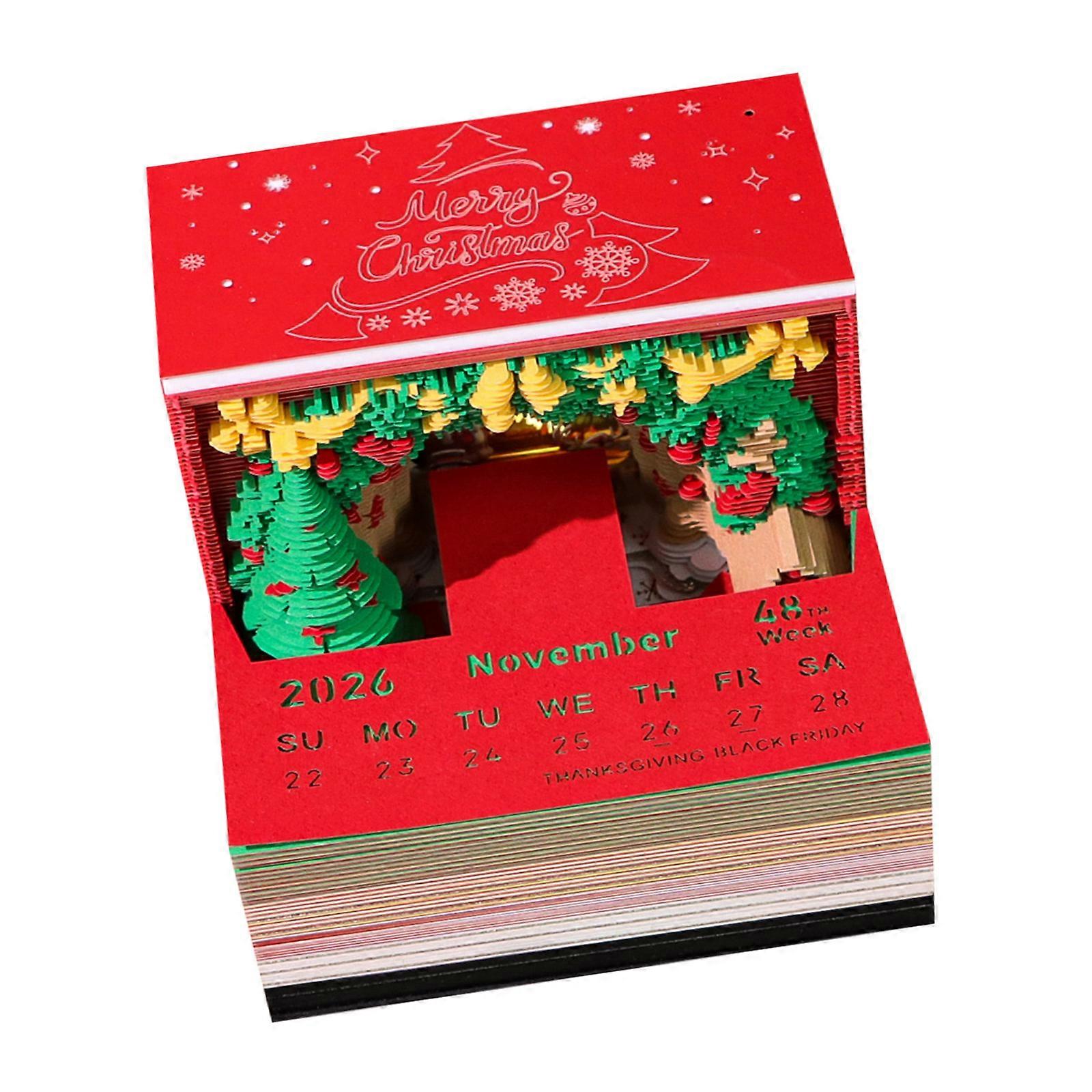 2026 3D Christmas Desk Calendar With LED Lights And Tearable Pages For Home Office Multicolor