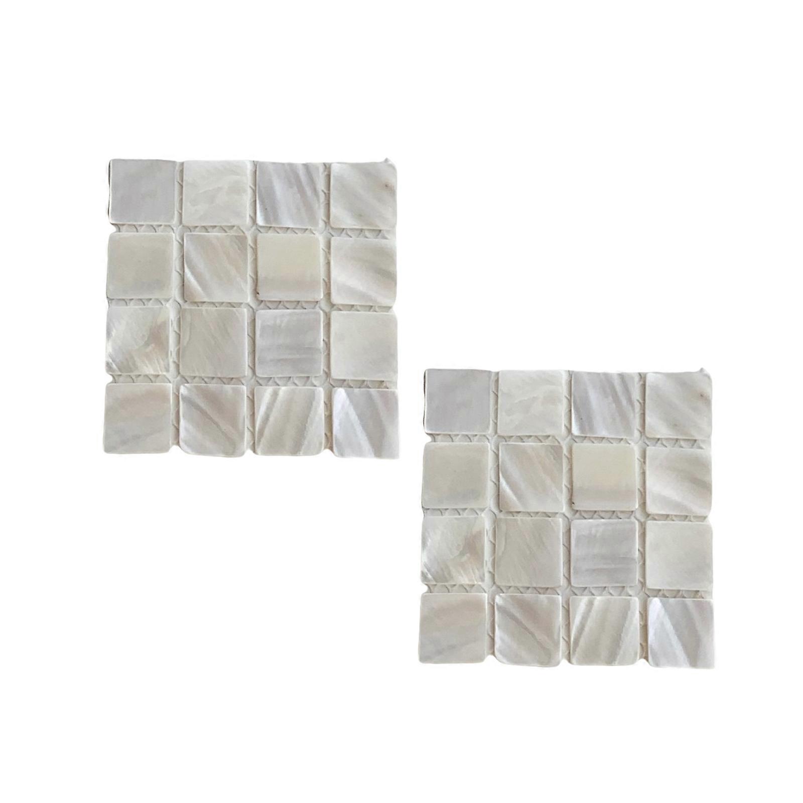 Set of 2 Decorative Natural Shell Square Coasters Heat-Insulating Mat for Cups Heatproof Dining Table Accessories  White S