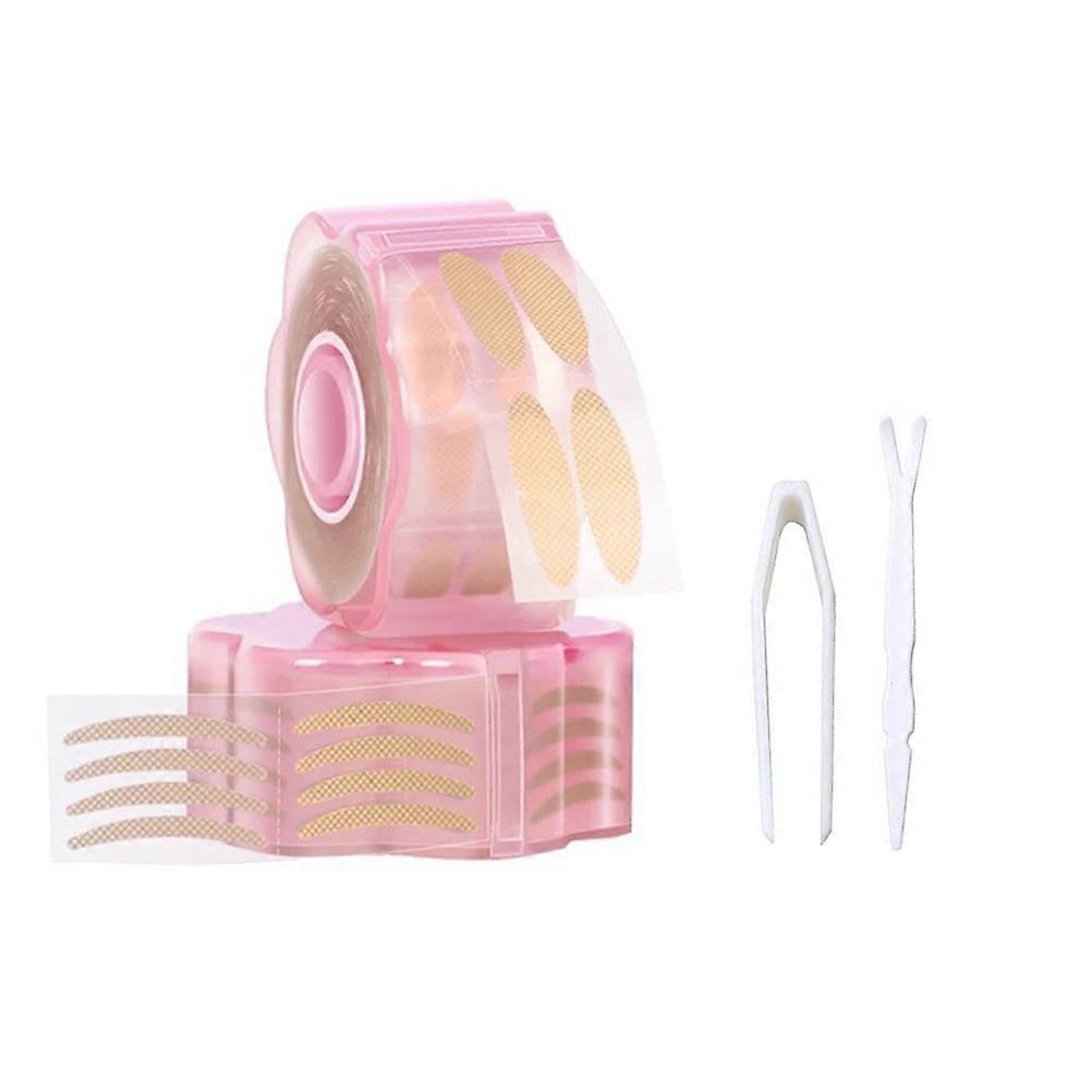 1 Set of Traceless Double Eyelid Tapes with Fork Tweezer Beauty Eye Patch (Pink)