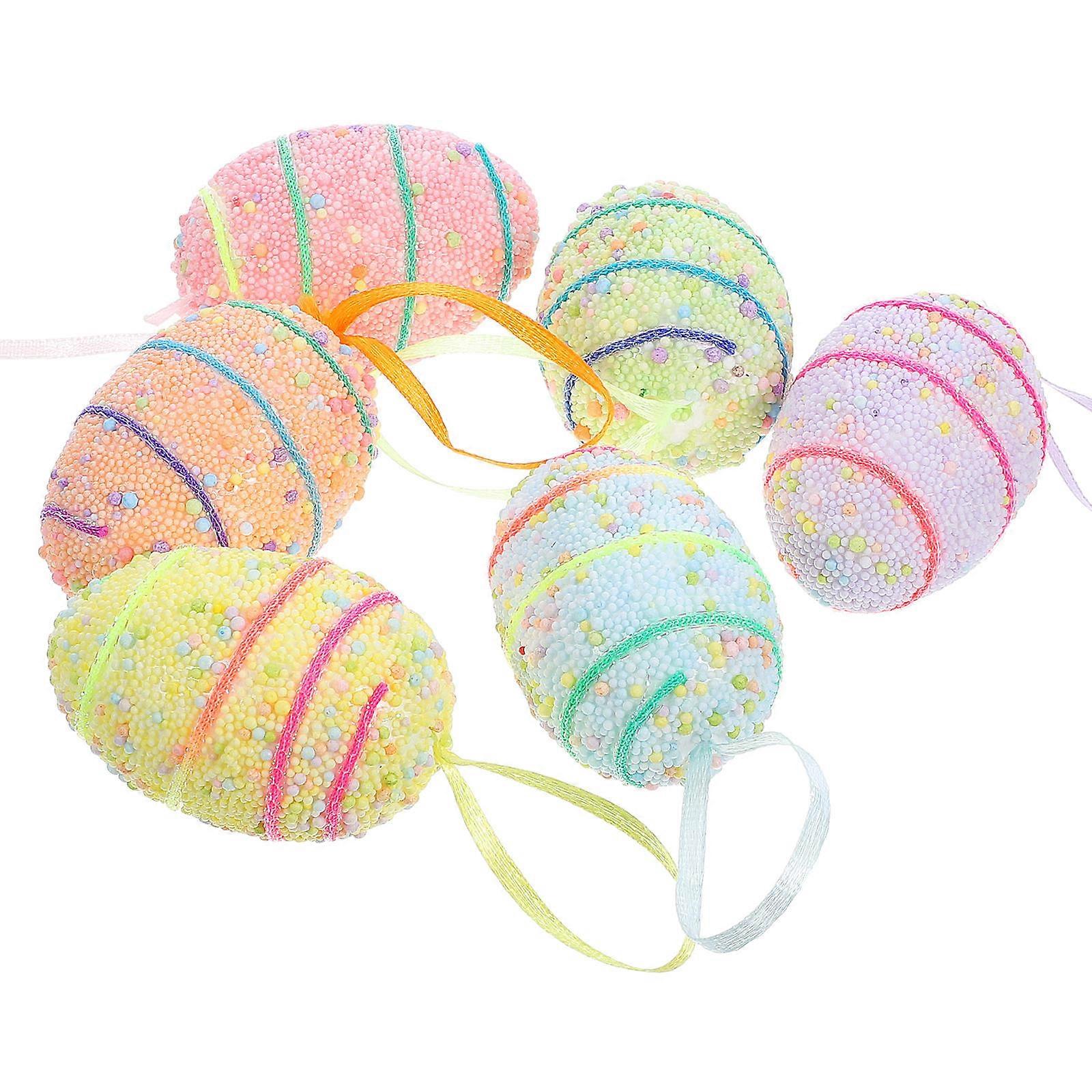 6Pcs Easter Egg Decorations Easter Hanging Foam Eggs Ornament for Easter DIY Crafts Spring Party