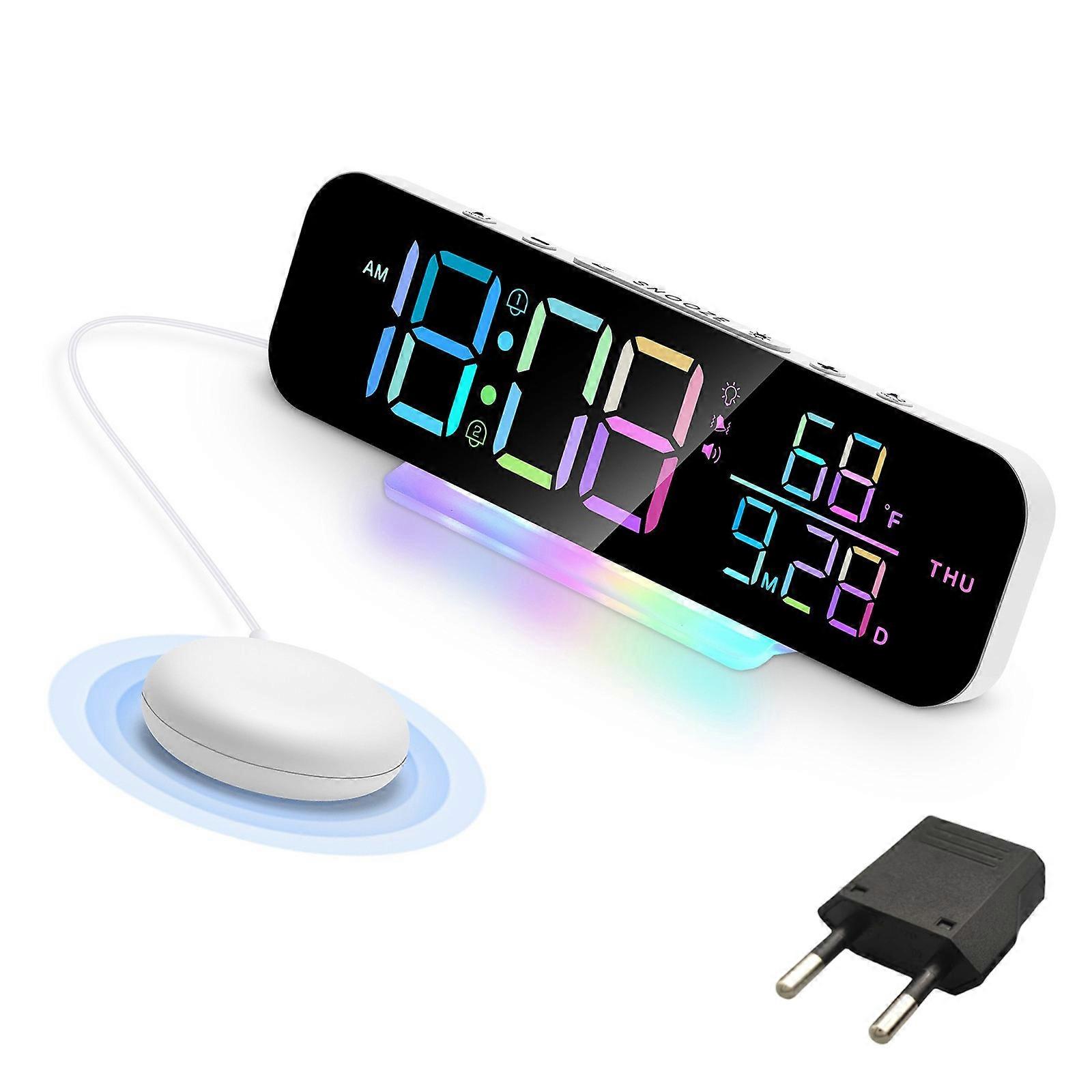 Digital Clock With Quivering Alarm Change Double Independent Clocks 8 LED Color Preferences Auto Dimming Bedlight Feature  White