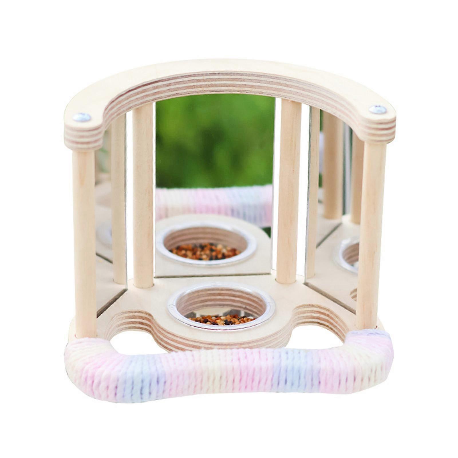 Multiuse Parrot Perch Stand with Mirror Feeding Bowl And Scratching Wrapped Rod For Cage Bird Entertainment Activity Multicolor