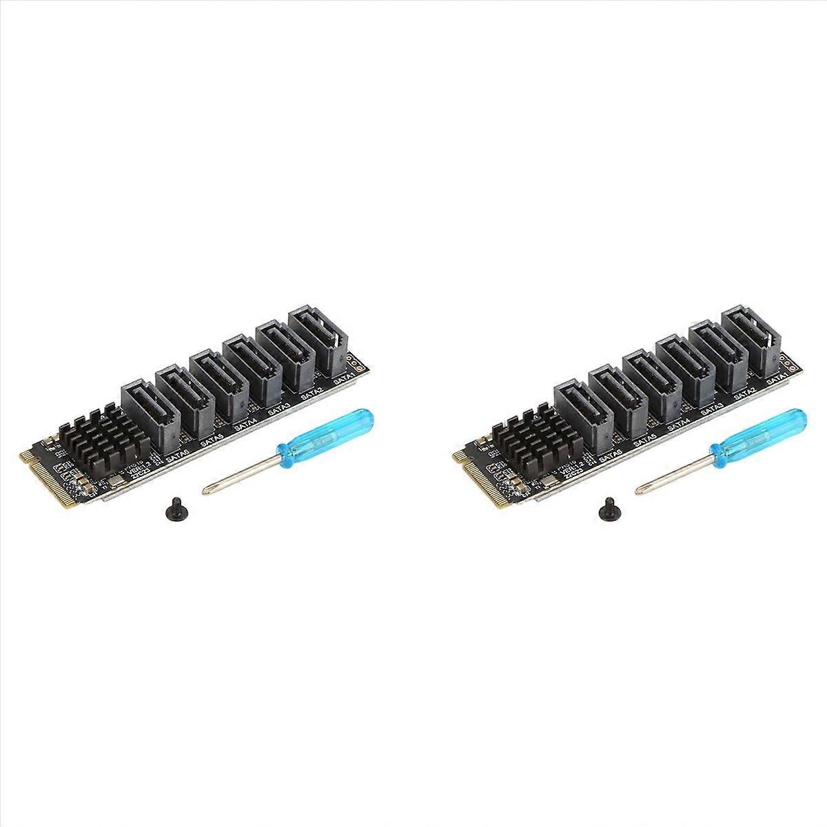2X M.2 to SATA3.0 Adapter Card, PCB 6Gbps High Speed ASM1166 M.2 PCIE to Expansion Card Support 6 De