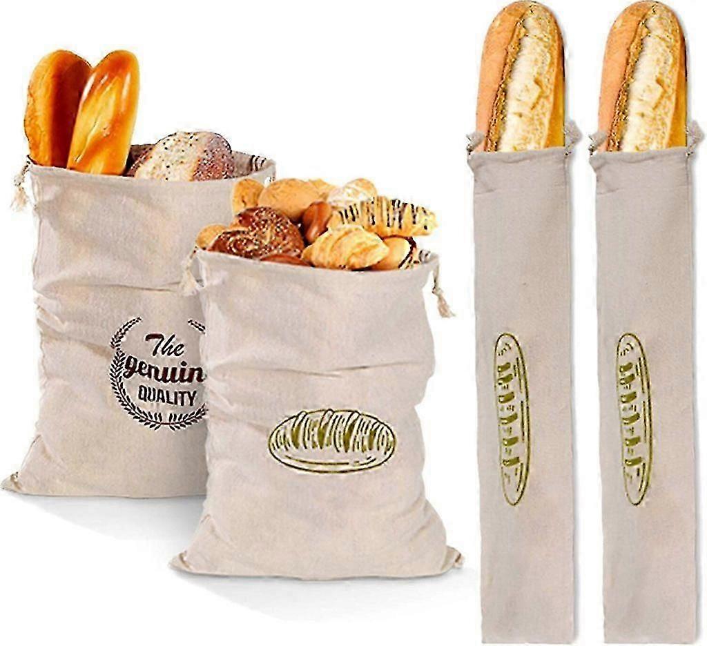 4-Pack Linen Bread Bags with Drawstring, Unbleached Storage Bags for Artisan Bread