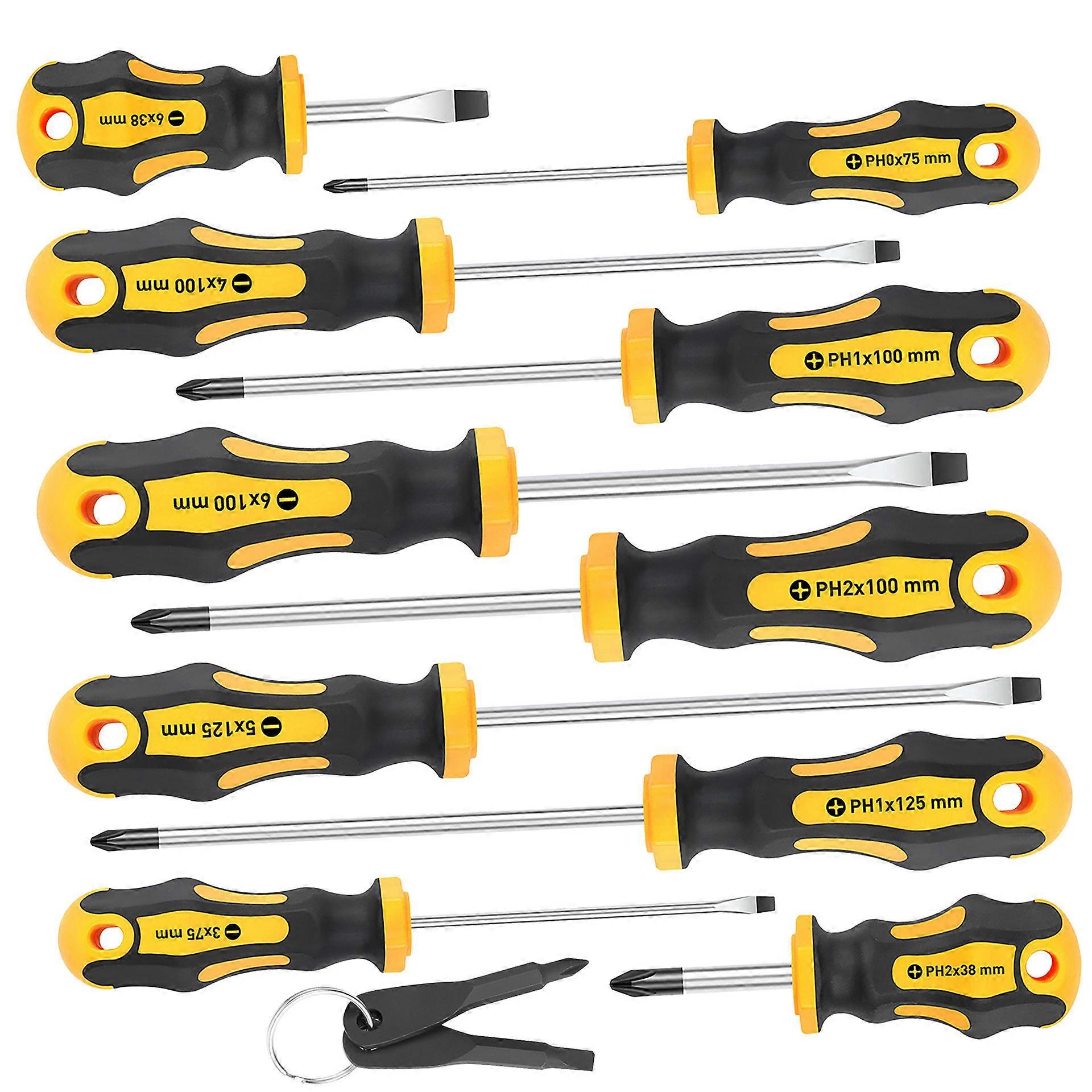 12 Part Workshop Magnetic Screwdriver Set Strong Shafts Not Slip Pulls Dense Case  Yellow