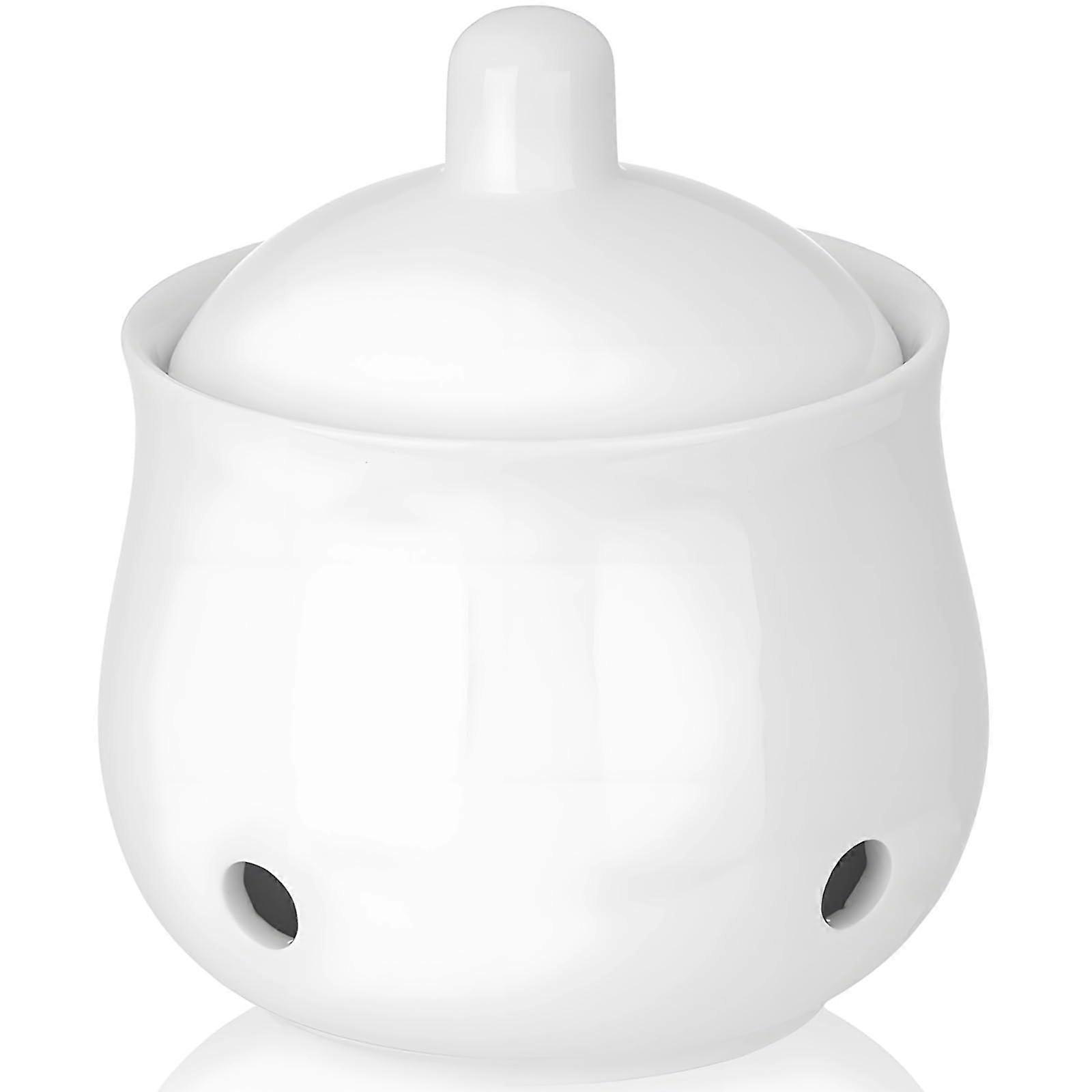 Garlic Keeper Ceramic Jar with Lid, 12Oz Ventilated Container for Garlic Ginger Fresh Storage