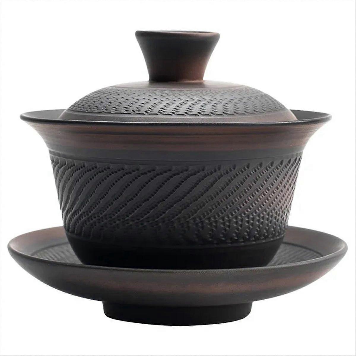 Chinese Tea Cup Set with Infuser Lid,Handmade Portable Clay TeaCup