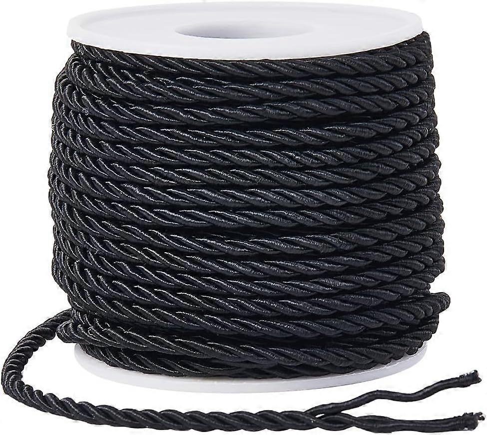 22 Yards 3mm Twisted Cord Decorative Rope Trim Black Polyester 3-Ply Silk Twine Twist Cording String Thread Graduation Honor Ropes for Home Decor Cost