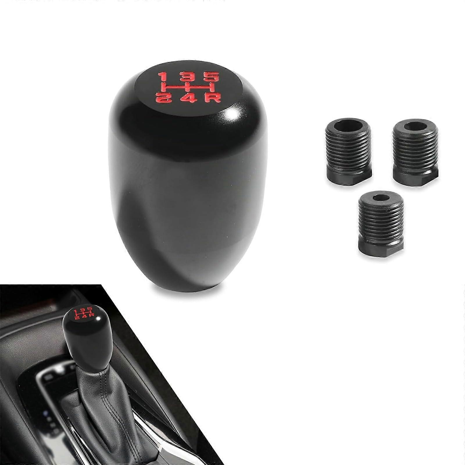 Manual Gear Shift Knob 5 Speed Alloy Ergonomic Grip with Adapter for Car Interior Upgrade Black