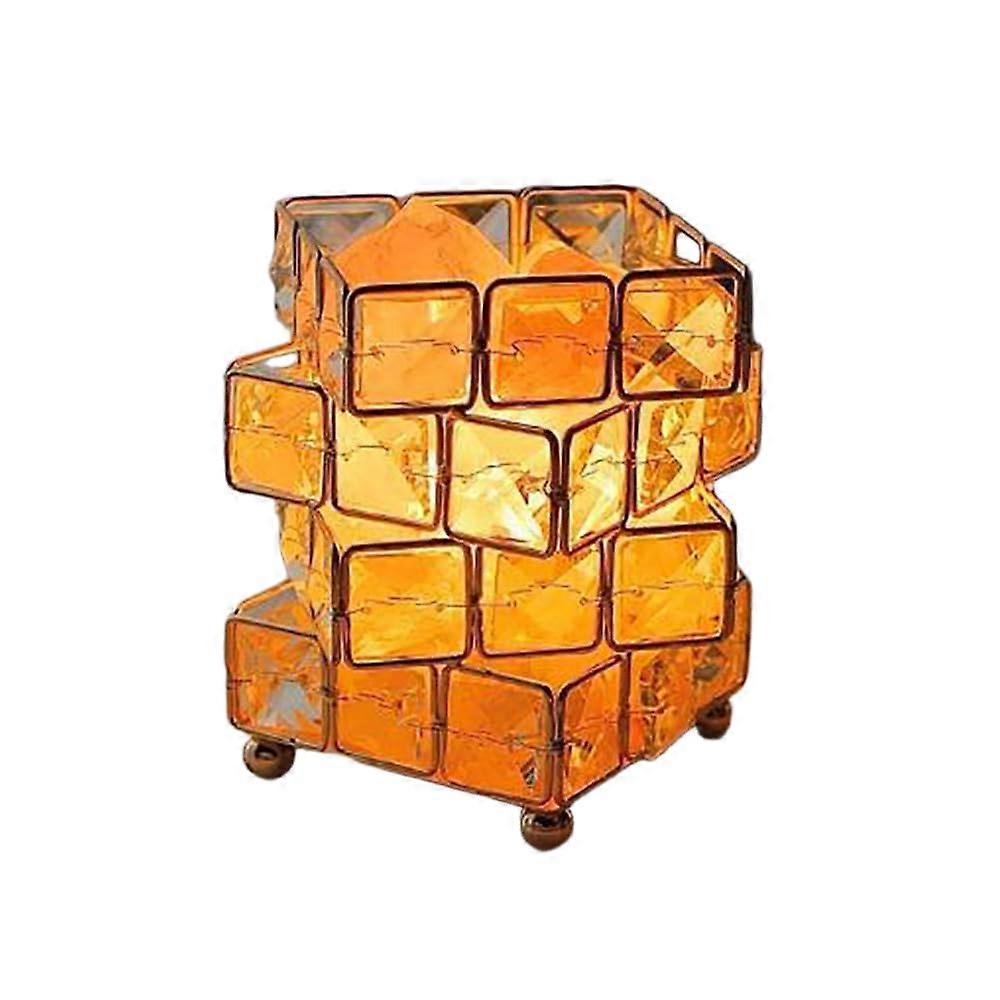 Modern Crystal Table Lamp with Adjustable Three Color Light, Geometric Wire Frame, 4.9x3.5 in
