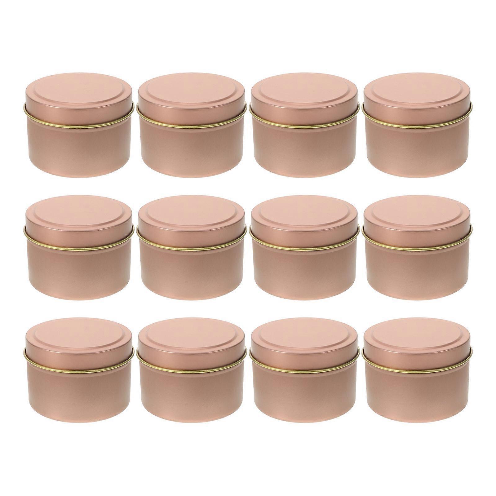 Rose Gold Tinplate Candle Containers with Lids for Storage DIY Empty Metal Jars 12 Pieces