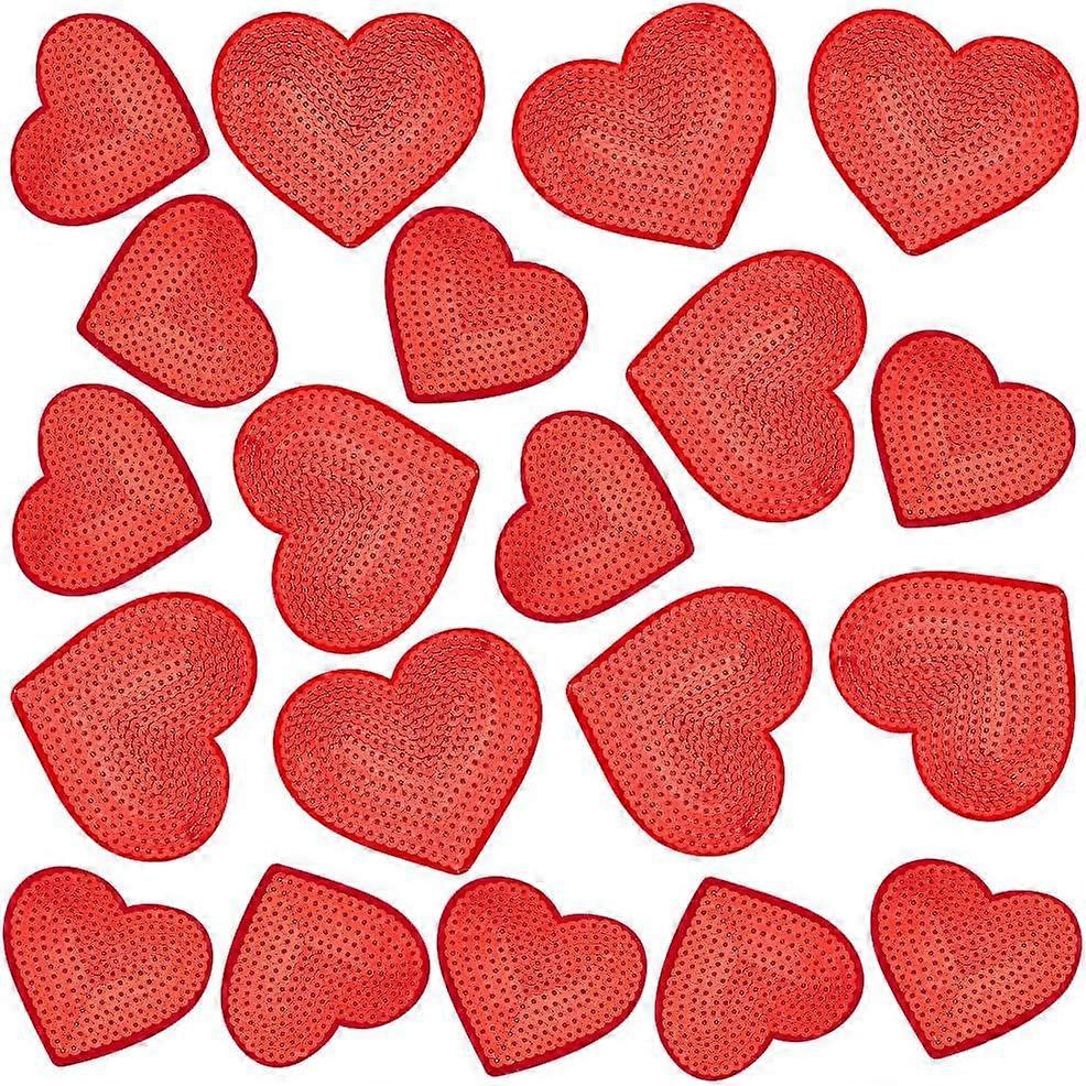 30pcs 2 Styles Heart Iron On Patches Red Glitter Sequin Heart Stickers Applique Embroidered Patches Hotfix Transfer Heart Iron On Stickers for Clothin