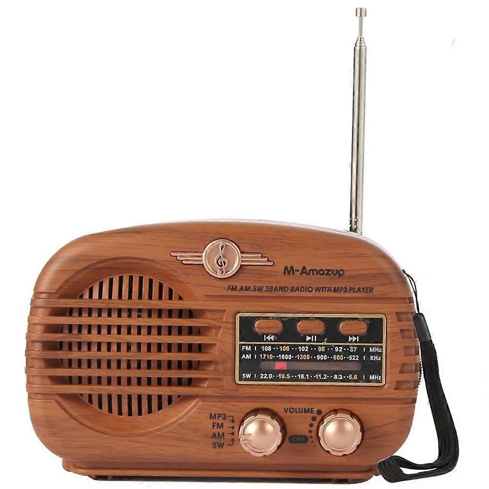 Retro Bluetooth Radio Portable AM FM Transistor Battery Operated USB Music Player Wooden Cabinet