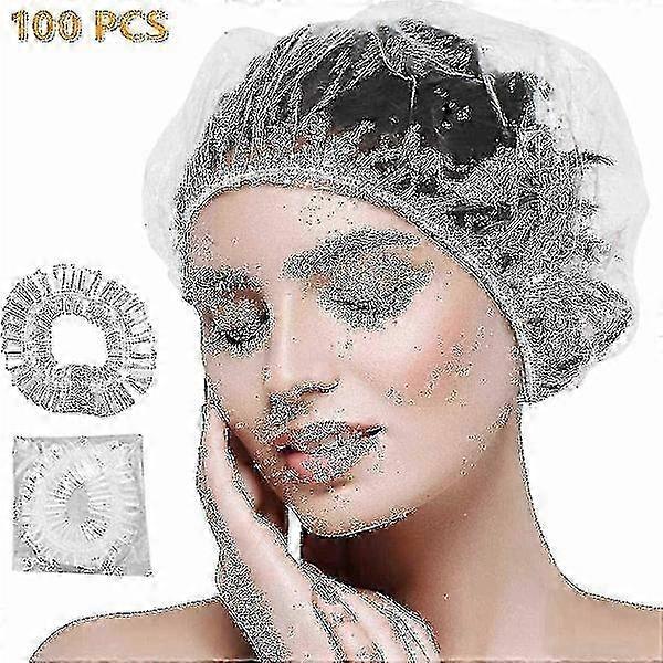 100 Pcs Disposable Shower Caps Clear Plastic Elastic Shower Caps