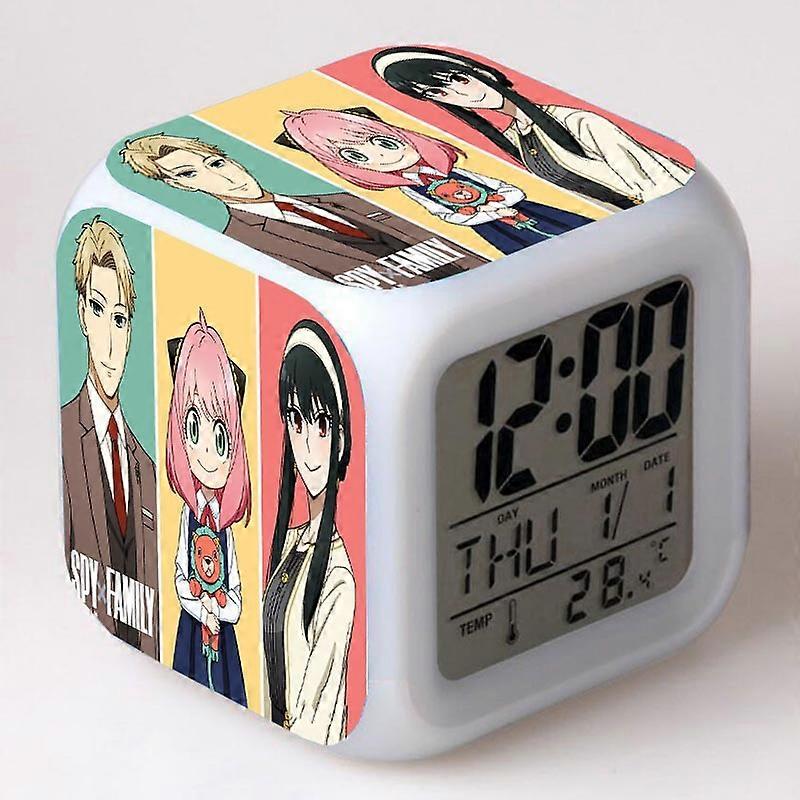Anime-themed spy play clock, color-changing rainbow alarm clock, square clock, creative alarm clock