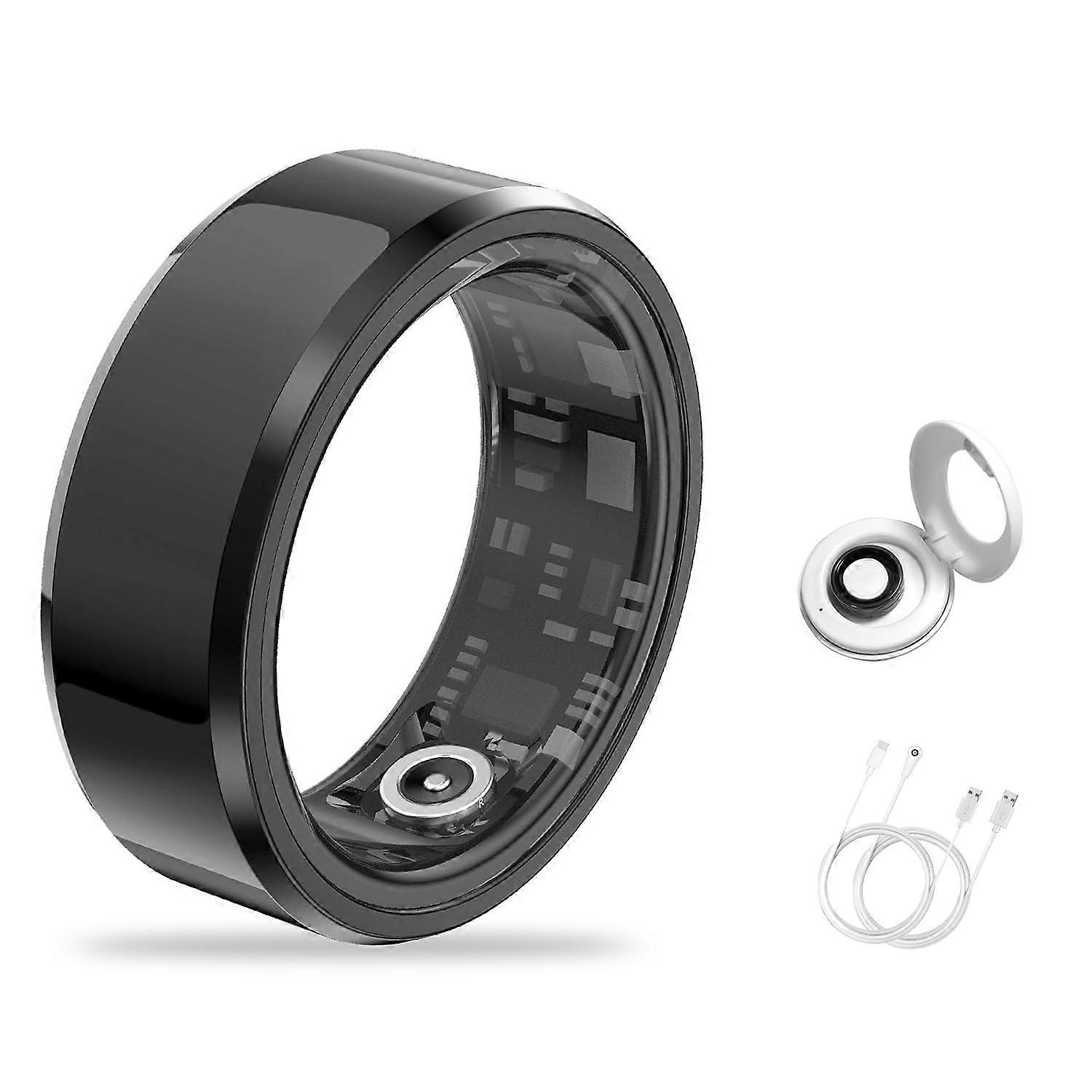 Smart Ring Fitness Tracker with Heart Rate, SpO2, Sleep Monitor, Step Counter, IP68 Waterproof, Black Size 12