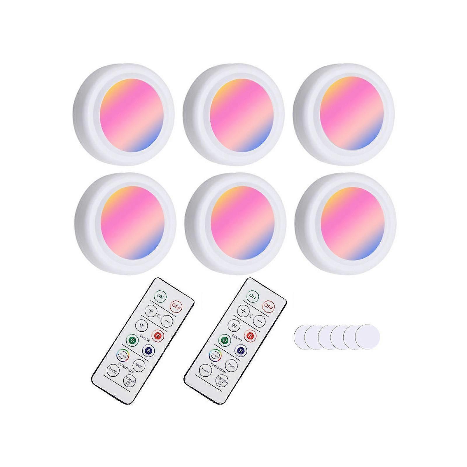 6pcs/set Cabinet Light 2 Control Methods 5-speed Manual Dimming 16 Colors Rbg Dimmable With Memory Function Multicolor Transformation Stick On