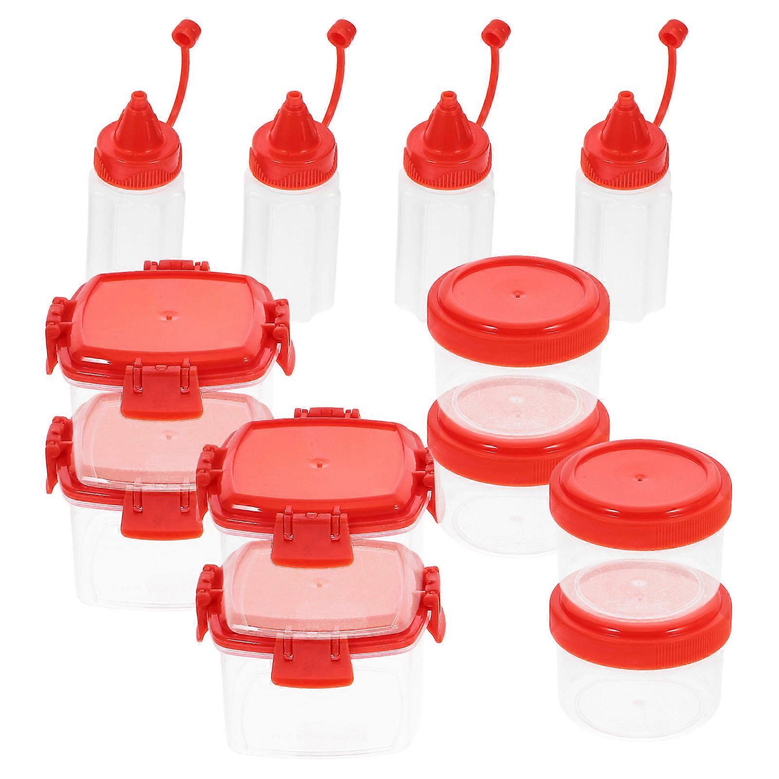 12Pcs Sauce Squeeze Bottle and Box Kit for Storage Red