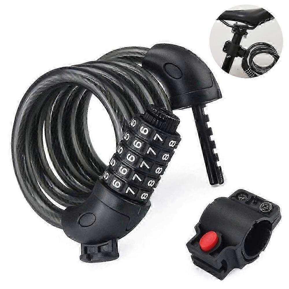 2025 Bike Locks Cable Coiled Secure Resettable Combination Bike Cable Lock With Mounting Bracket,black