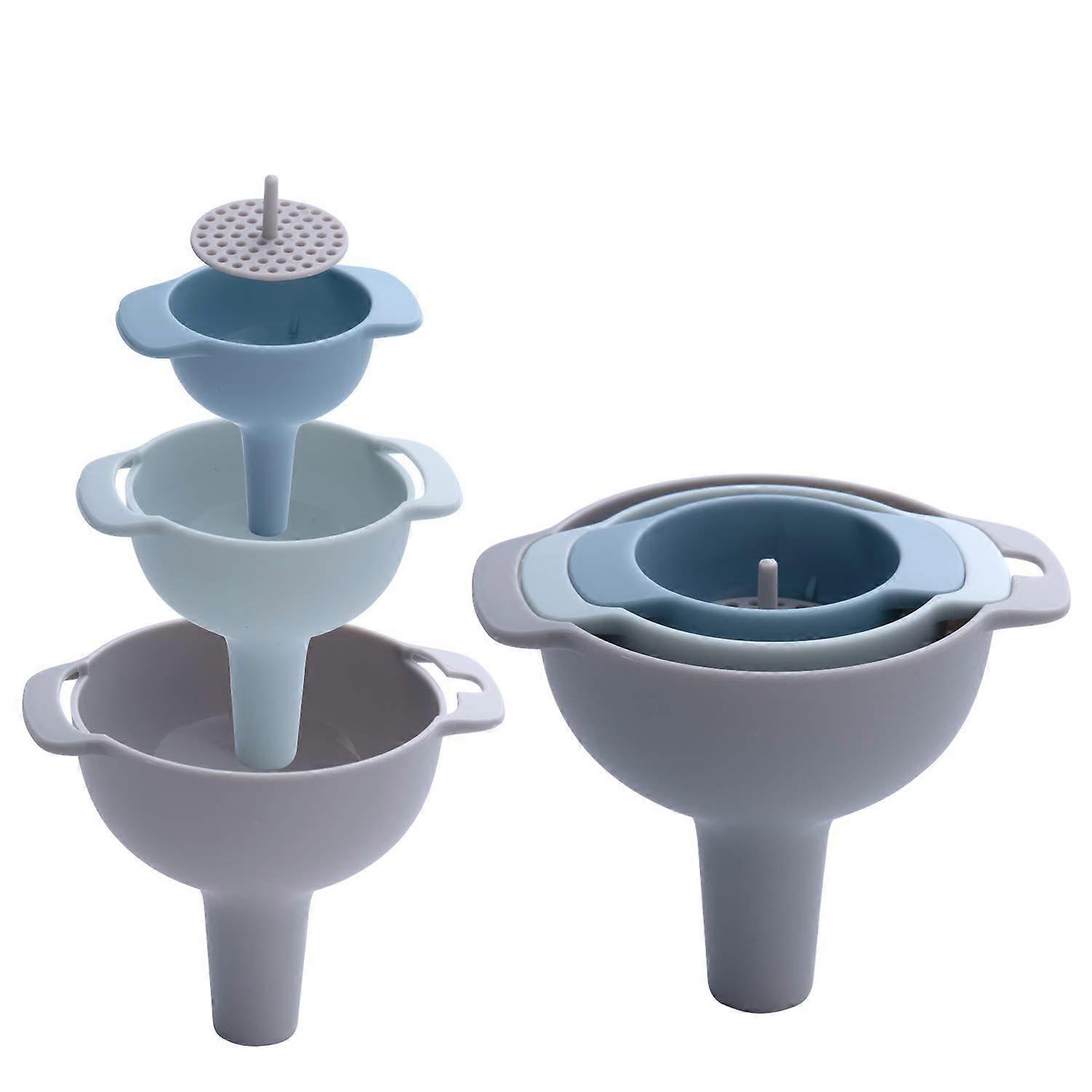 Kitchen Funnels Set with Strainer, 3 Size Nested Plastic Funnels with Handle for Cooking and Baking