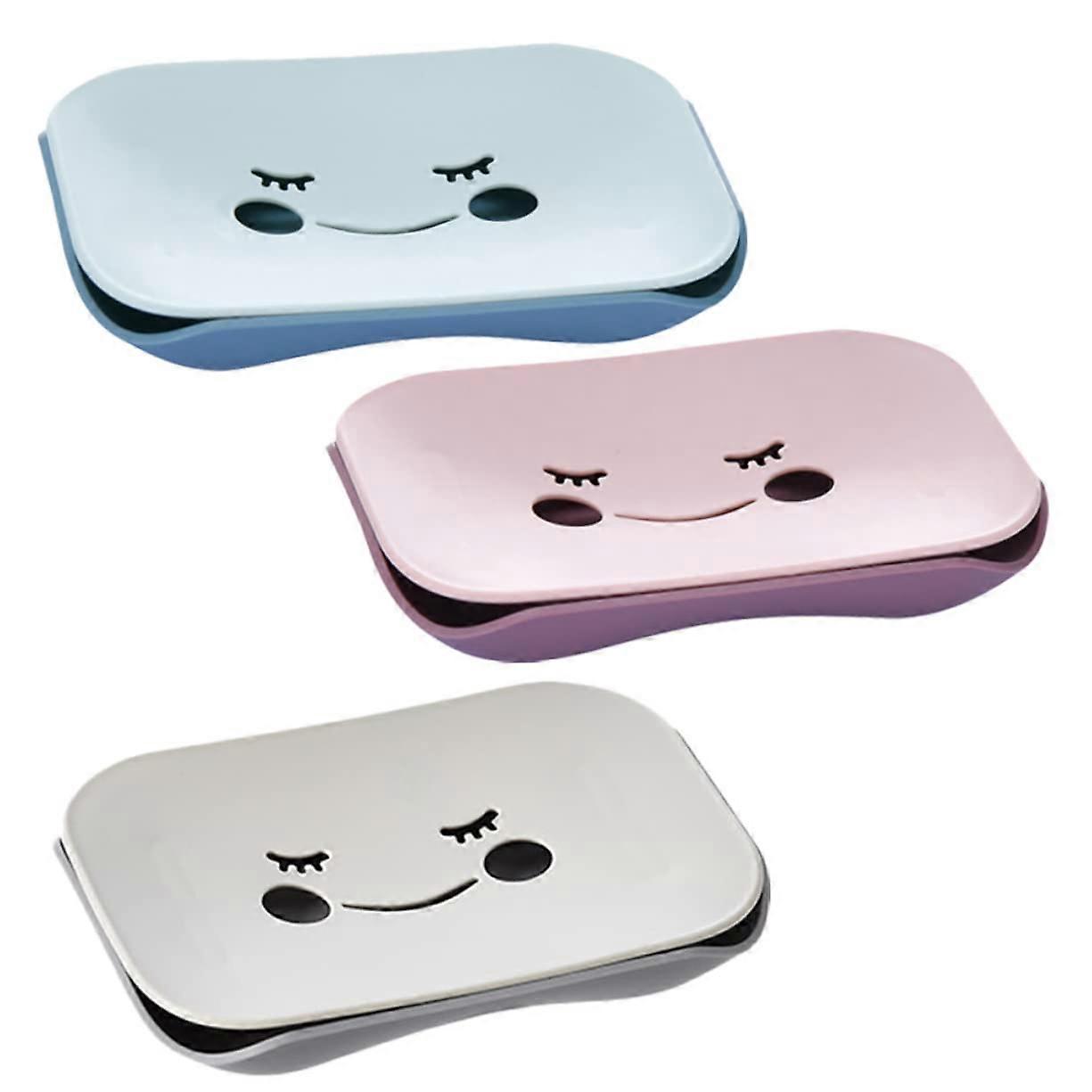 3pcs Cartoon Soap Dish with Fast Drainage for Bathroom, Creative Plastic Soap Holder