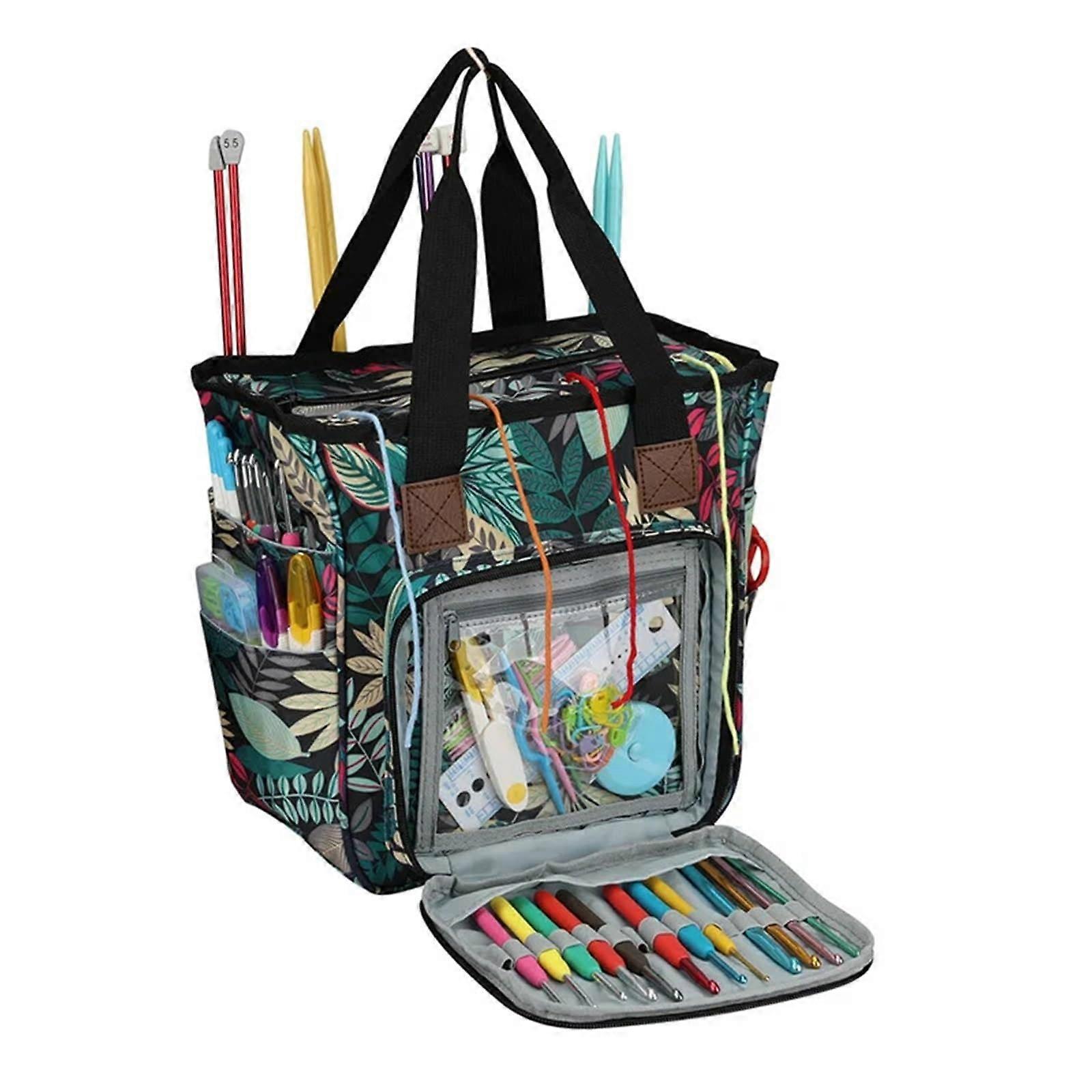 Knitting Needle Storage Bag with Large Capacity Yarn Tote, Dustproof Zip, MultiTool Organizer