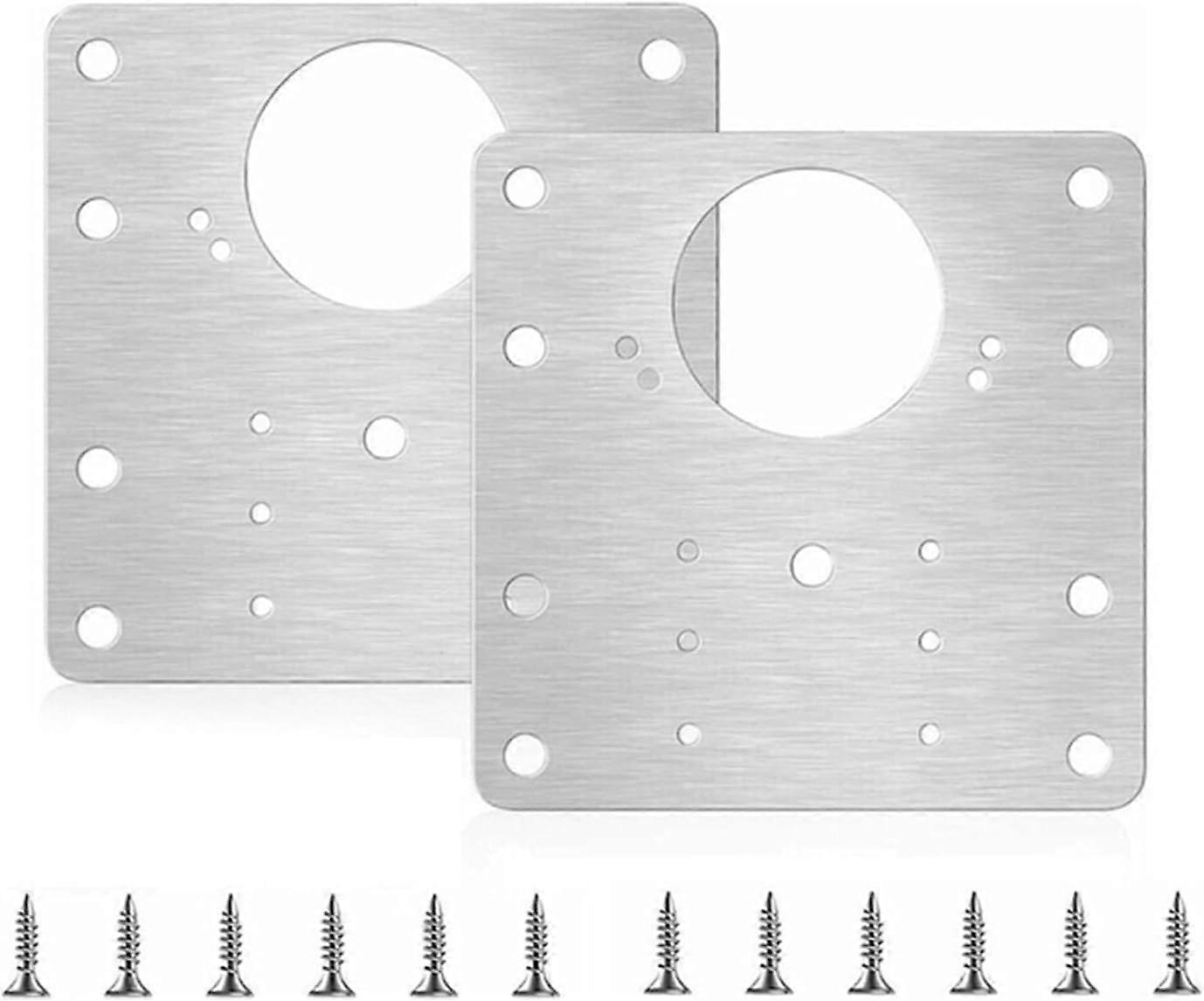 2 Pack Cabinet Hinge  Plate Kit, Rustproof Stainless Steel Brackets for Kitchen Cupboard Door