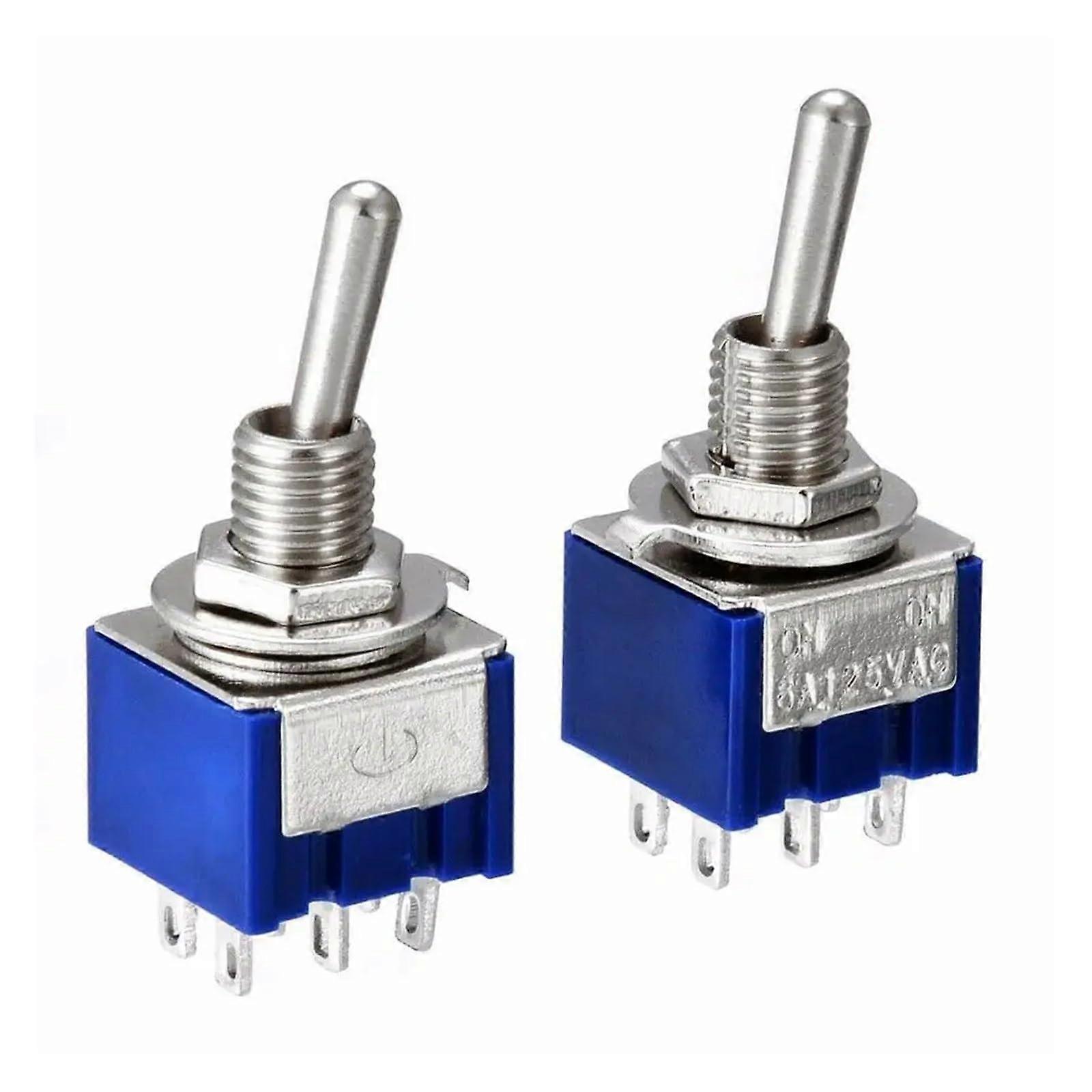 5PCS DPDT Toggle Switch ONON Double Pole Double Throw 120VAC 6A 1/4 Inch Mounting