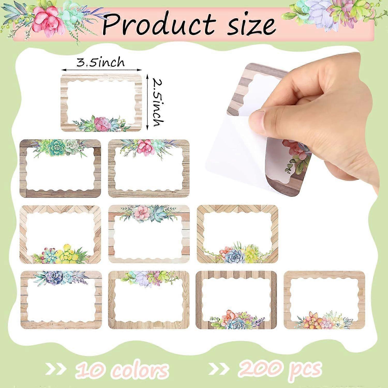 200 Pieces Rustic Bloom Name Tags Succulent Name Stickers Blank Name Labels for