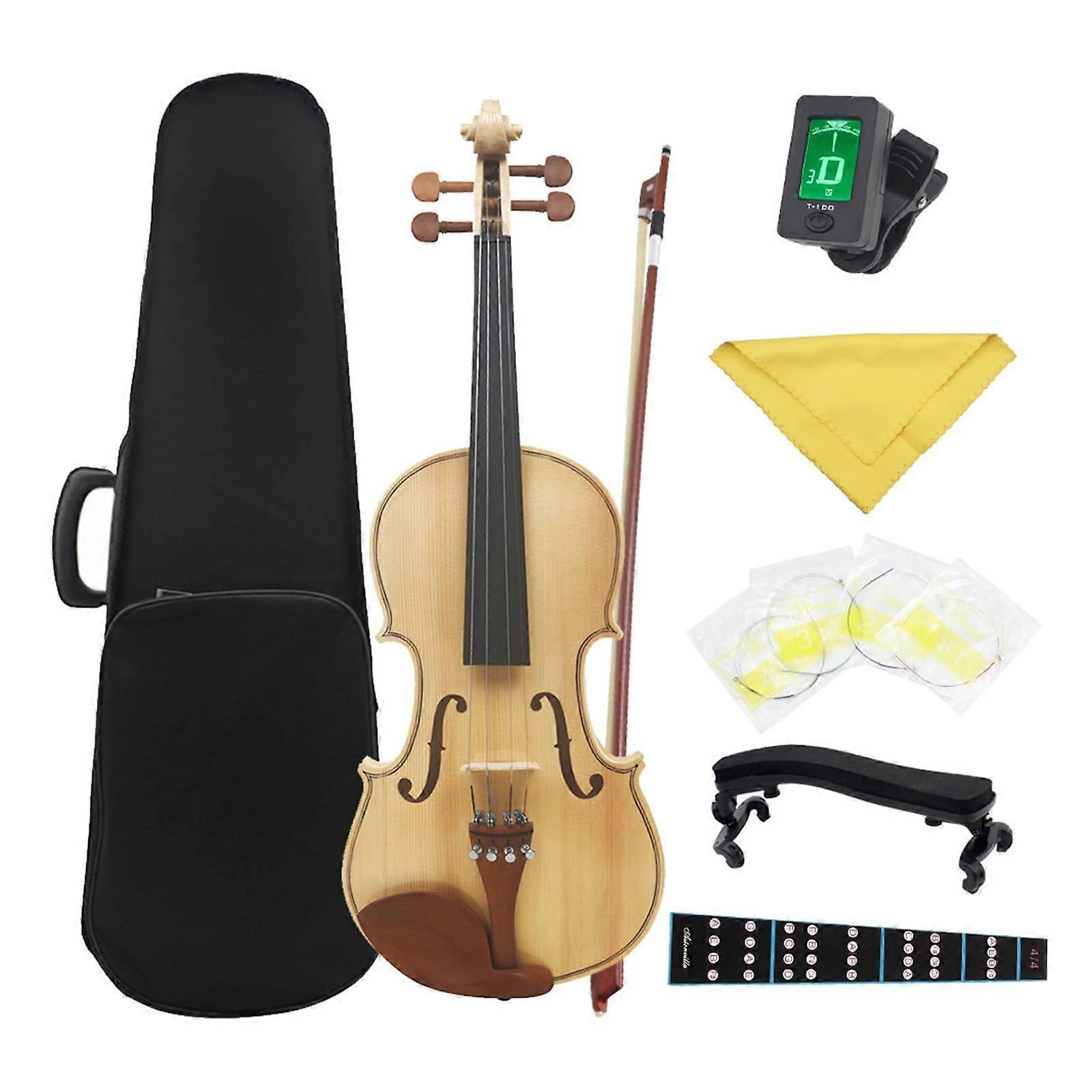 4/4 Beginner Violin Set with Case Bow Shoulder Rest, Handcarved Solid Wood, Warm Tone