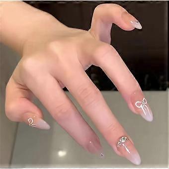 Long Almond Press On Nails Nude Glossy Soft Gel Fake Nails Kit Easy DIY Application
