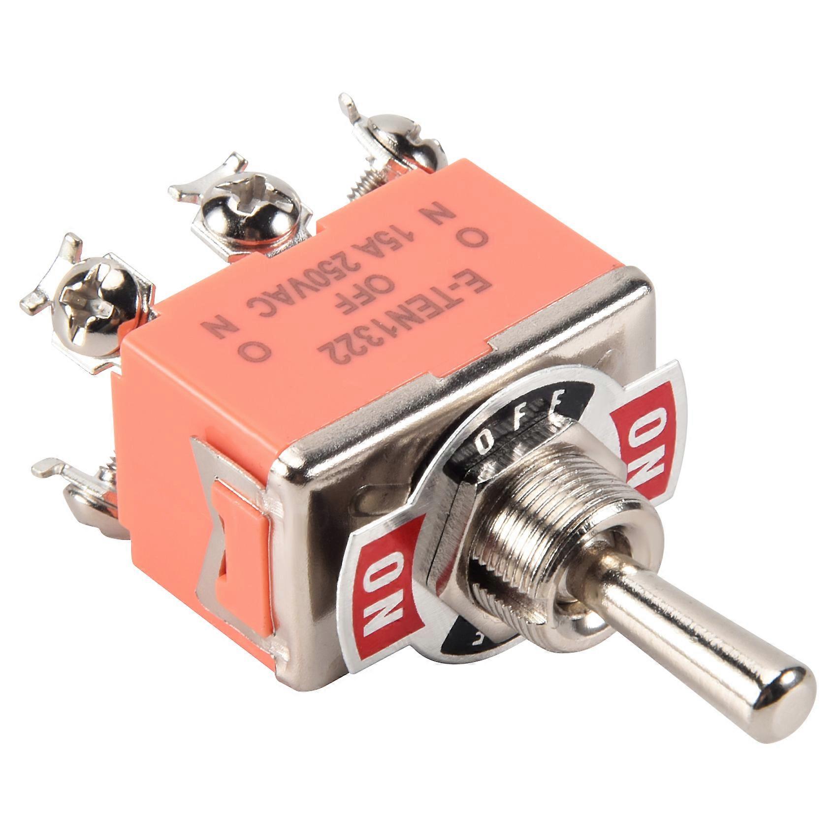 AC 250V 15A Latching 3 Way On-Off-On Single Pole Double Throw Toggle Switch Orange