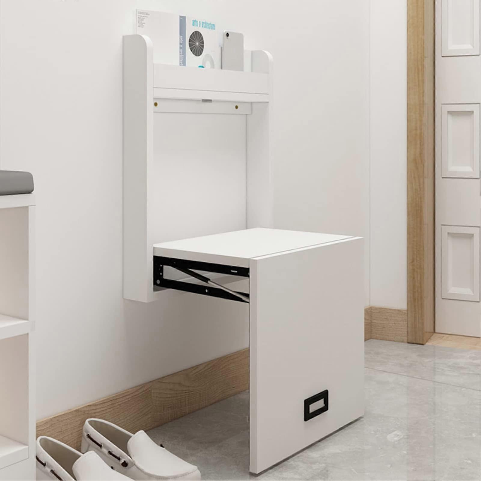 Wall Mounted Folding Shower Seat with Solid Wood and Storage for Bathroom or Entryway