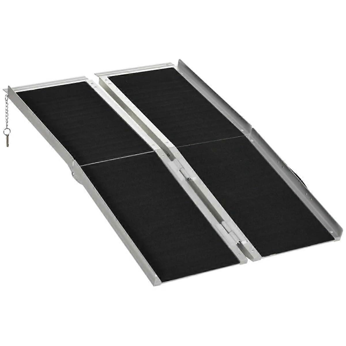 4 Foot Portable Wheelchair Threshold Ramp with Foldable Carpeted Surface for Mobility Scooter