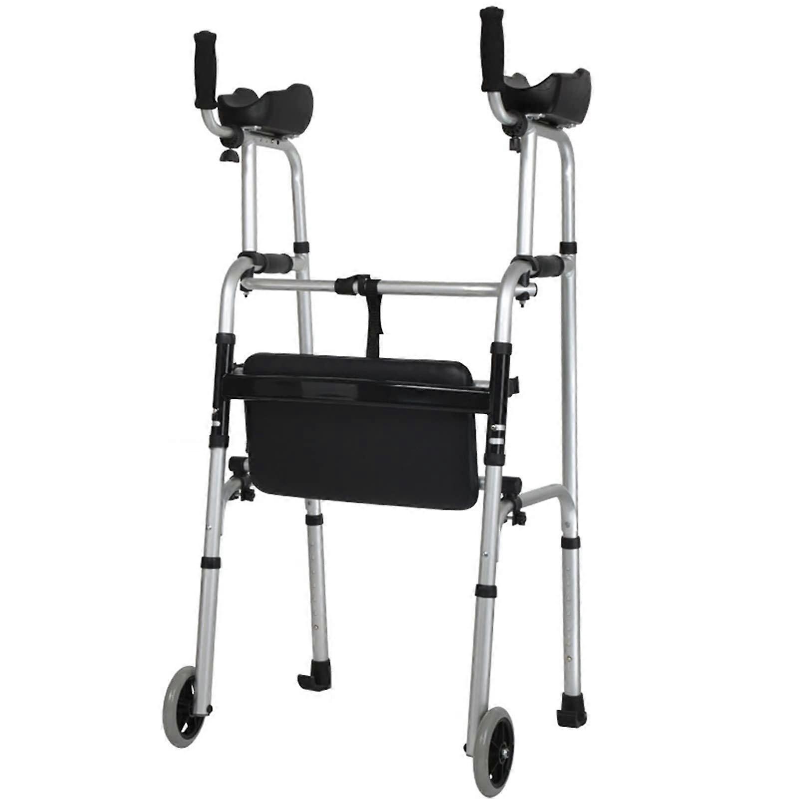 Lightweight Folding Rolling Walker with Seat and Armrest, Adjustable Height, Aluminum Frame, 2 Wheels