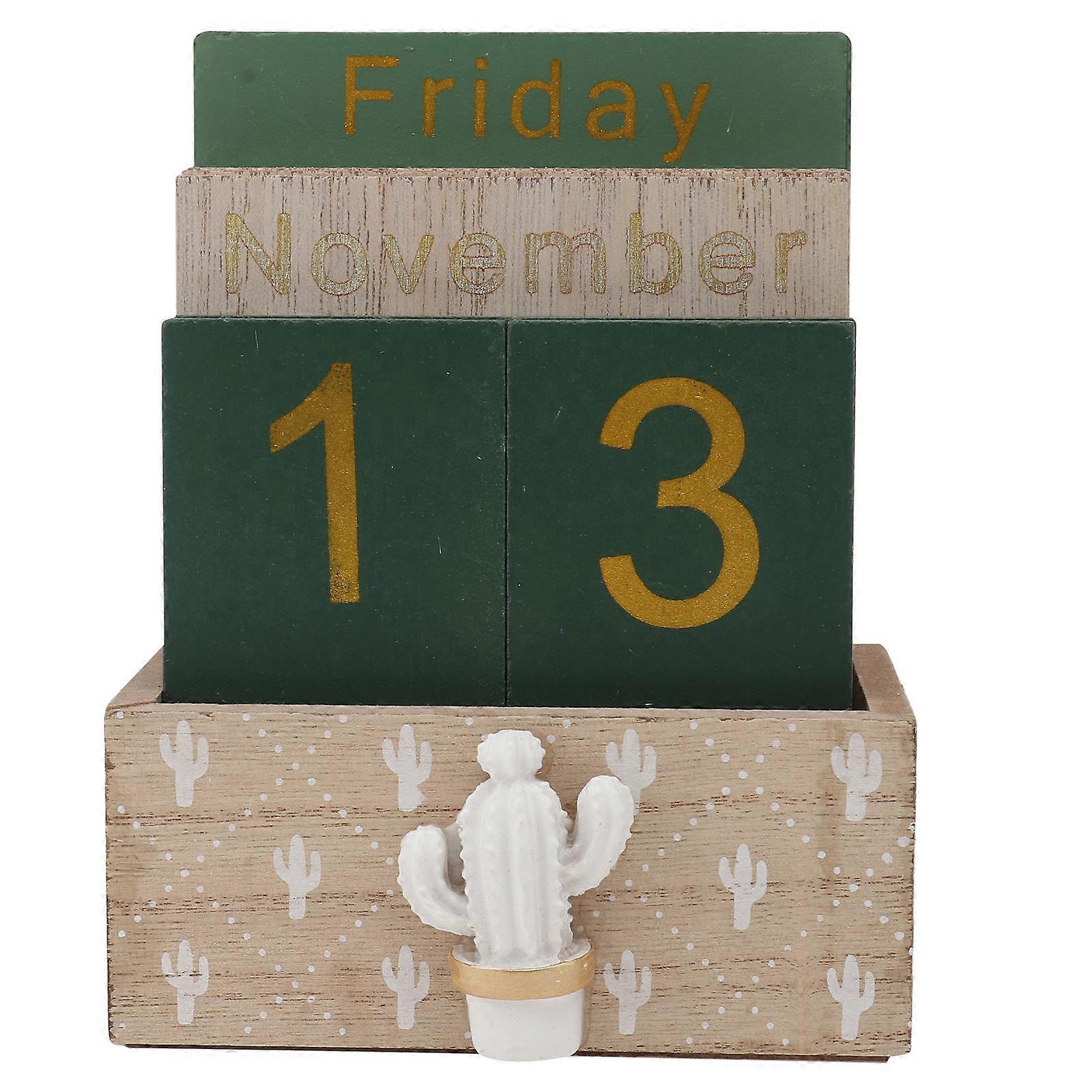 Wood Calendar Craft Cactus Decoration with Calendar Function 1Set