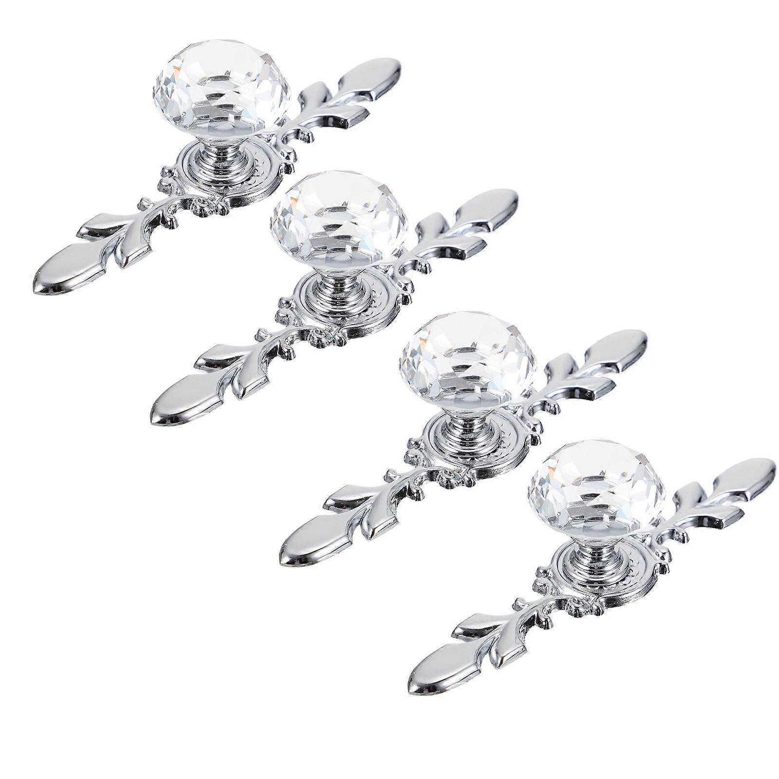 4Pcs Crystal Door Knobs Durable Handle for Wardrobe and Cabinet Silver