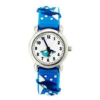 Relógio infantil com desenho de golfinho e pulseira confortável.
