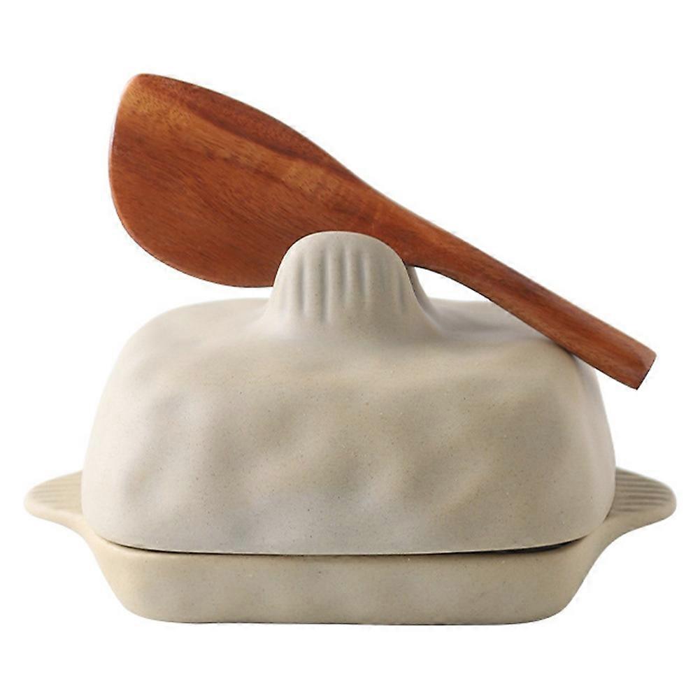 Ceramic Butter Dish Handcrafted Rectangular Keeper with Textured Lid
