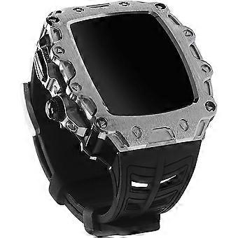 Luxury Metal Case for Apple Watch 45mm with Fluororubber Band, ShockResistant Zinc Alloy for Series 8/7