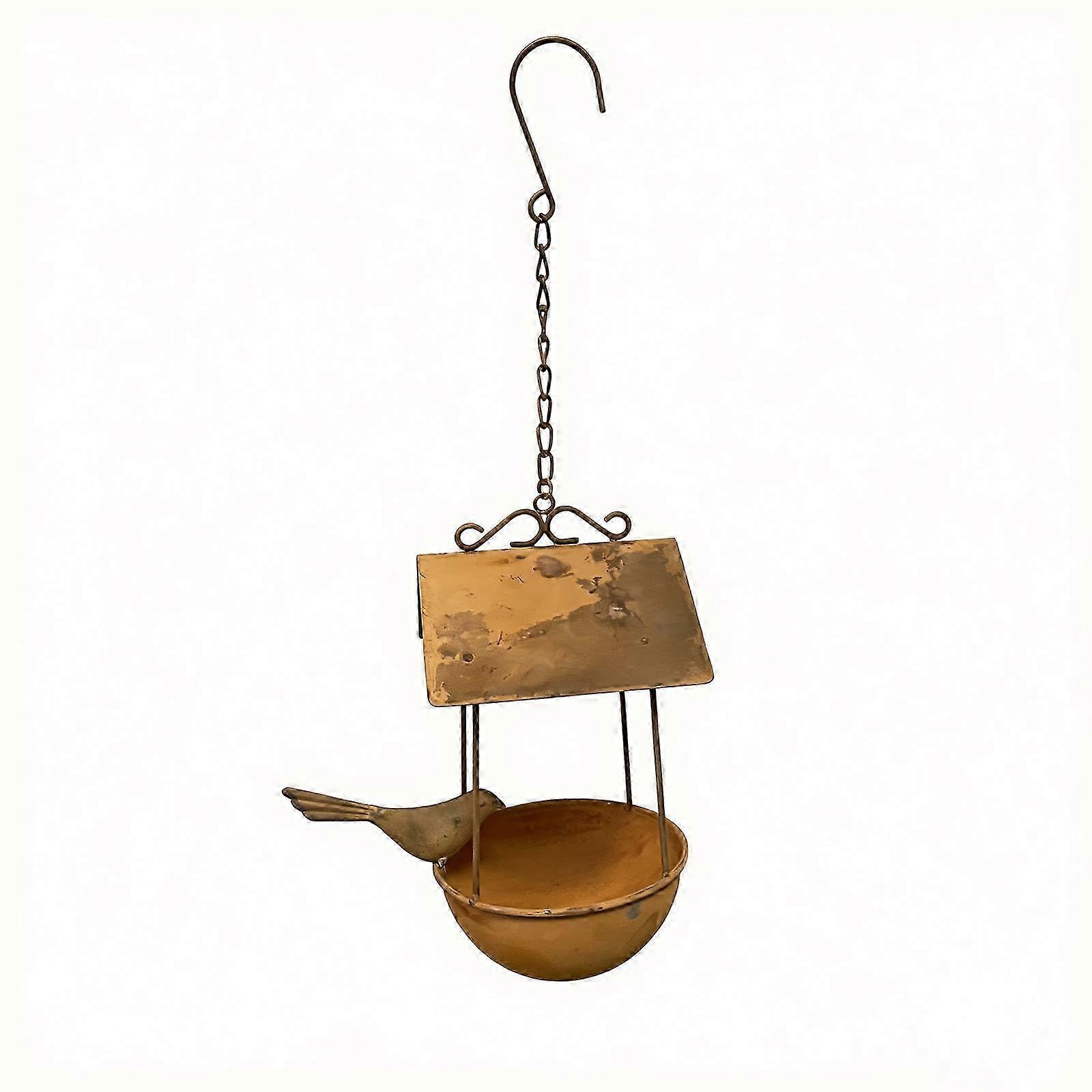 Rust-Textured Hanging Bird Bath Feeder